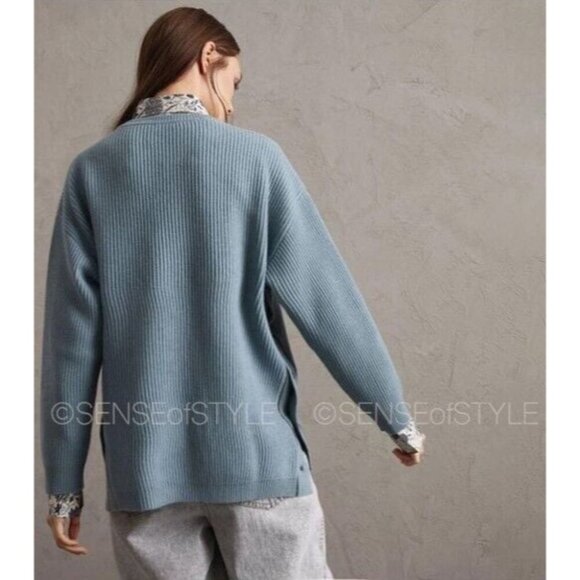 Brunello Cucinelli Cashmere Blue Sweater Lightweight Pullover Monili Size M 42 - Picture 4 of 8